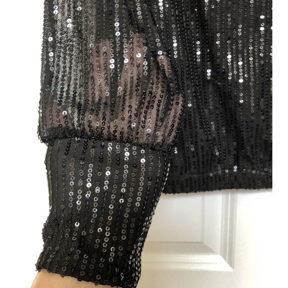 Skye's the Limit Top Size Small Sequin Black Long Sleeve Pullover Crew Neck - Picture 6 of 7